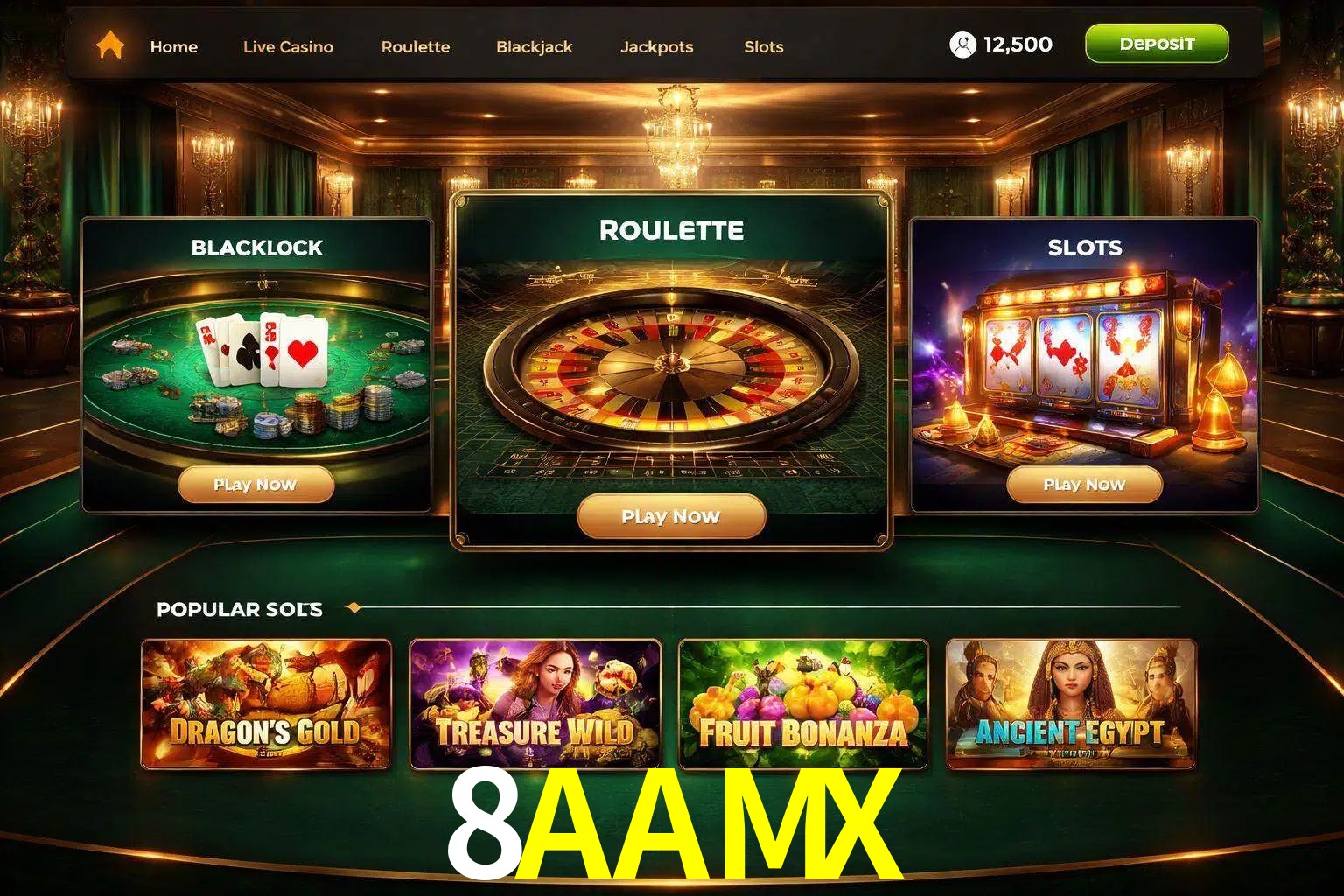 Vista de la plataforma 8AAMX Casino mostrando categorías organizadas de juegos en línea